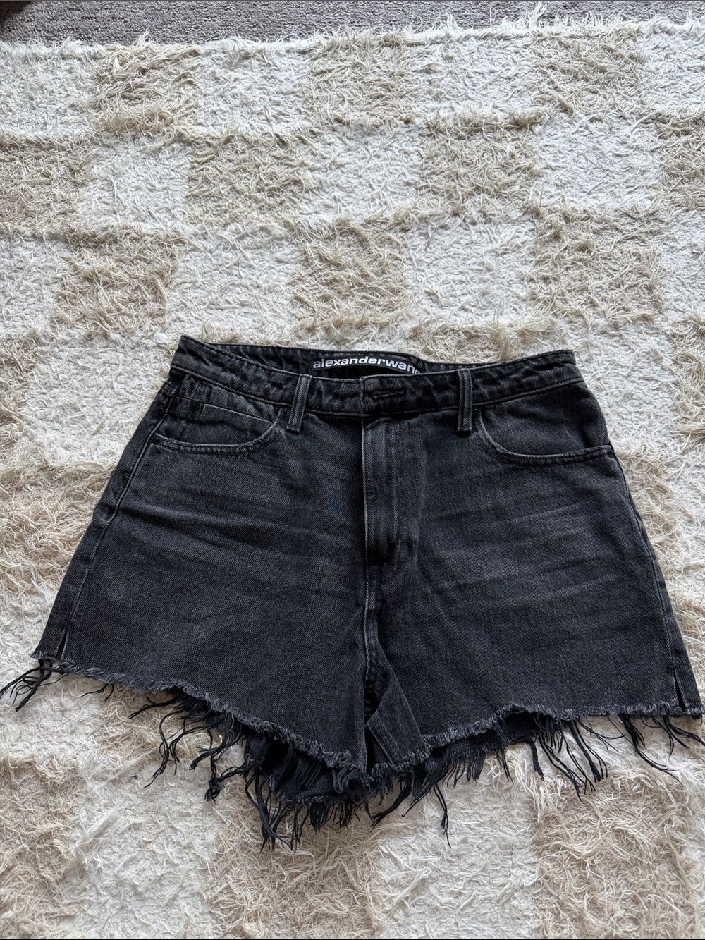 Alexander Wang Washed Black Raw-Hem Denim Shorts